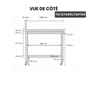Table inox soubassement 1600 x 700 mm adossée sur roulettes / GOLDINOX