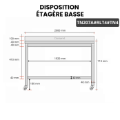 Table inox soubassement 2000 x 700 mm adossée sur roulettes / GOLDINOX