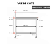 Table inox soubassement 2000 x 700 mm adossée sur roulettes / GOLDINOX