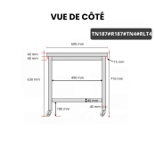 Table inox soubassement 1800 x 700 mm avec renfort sur roulettes / GOLDINOX