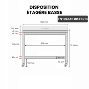 Table inox 1000 x 500 mm adossée avec renfort sur roulettes / GOLDINOX