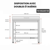 Table inox 1000 x 500 mm adossée avec 2 étagères / GOLDINOX