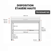 Table inox 1600 x 500 mm adossée avec 2 étagères / GOLDINOX