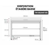 Table inox 1800 x 500 mm adossée avec 2 étagères / GOLDINOX
