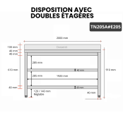 Table inox 2000 x 500 mm adossée avec 2 étagères / GOLDINOX