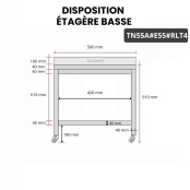 Table inox 500 x 500 mm adossée avec 2 étagères sur roulettes / GOLDINOX
