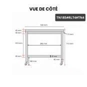 Table inox soubassement 1800 x 500 mm sur roulettes / GOLDINOX