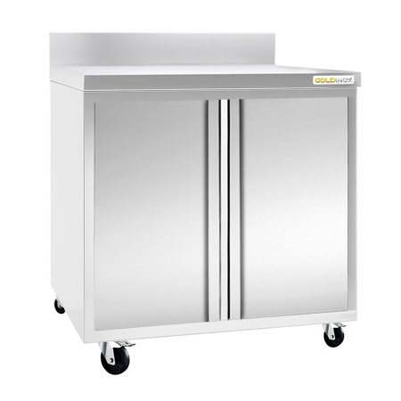 Meuble bas inox 800 x 700 mm adossé sur roulettes / GOLDINOX 