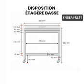 Table inox 800 x 800 mm adossée sur rouletes / GOLDINOX