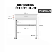 Table inox 800 x 800 mm adossée sur rouletes / GOLDINOX
