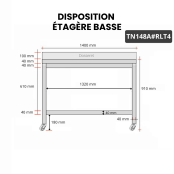 Table inox 1400 x 800 mm adossée sur roulettes / GOLDINOX
