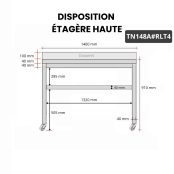 Table inox 1400 x 800 mm adossée sur roulettes / GOLDINOX
