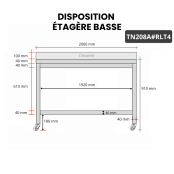 Table inox 2000 x 800 mm adossée sur roulettes / GOLDINOX