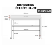 Table inox 2000 x 800 mm adossée sur roulettes / GOLDINOX