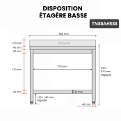 Table inox 800 x 800 mm adossée avec renfort / GOLDINOX
