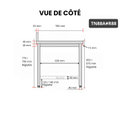 Table inox 800 x 800 mm adossée avec renfort / GOLDINOX