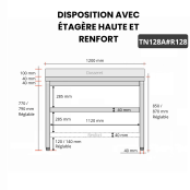 Table inox 1200 x 800 mm adossée avec renfort / GOLDINOX
