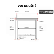 Table inox 1200 x 800 mm adossée avec renfort / GOLDINOX