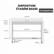 Table inox 1500 x 800 mm adossée avec renfort / GOLDINOX