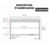 Table inox 1800 x 800 mm adossée avec renfort / GOLDINOX