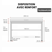 Table inox 2000 x 800 mm adossée avec renfort / GOLDINOX