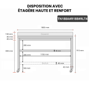 Table inox 1800 x 800 mm adossée avec renfort sur roulettes / GOLDINOX