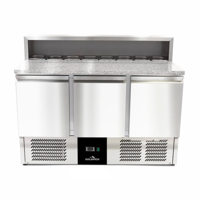 Meuble à pizza réfrigérée compact 3 portes (8 x 1/6) IDEAL - GOLDINOX