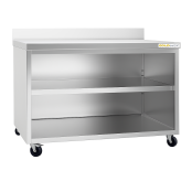 Meuble bas inox 1000 x 600 mm adossé sur roulettes PREMIUM / GOLDINOX