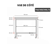 Table inox 600 x 700 mm avec 2 étagères sur roulettes / GOLDINOX