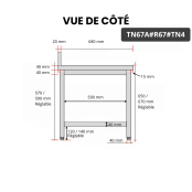 Table inox soubassement 600 x 700 mm adossée avec renfort / GOLDINOX