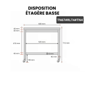 Table inox soubassement 600 x 700 mm sur roulettes / GOLDINOX