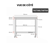 Table inox soubassement 700 x 700 mm sur roulettes / GOLDINOX