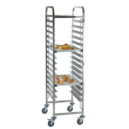 Chariot à échelles pâtissier inox 600 x 400 mm - 15 niveaux avec plateau PREMIUM / GOLDINOX