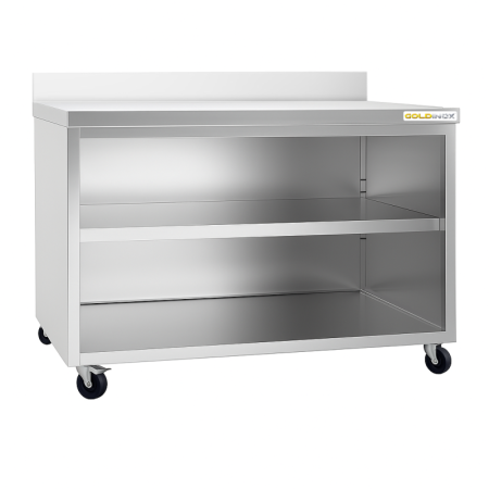 Meuble bas inox 1800 x 800 mm adossée sur roulettes / GOLDINOX
