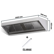 Hotte murale sans moteur 3000x900x450 mm avec éclairage, filtre et robinet de vidange PREMIUM / GOLDINOX