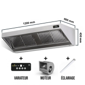 Hotte murale avec moteur 1200x900x450 mm avec variateur, éclairage, filtre et robinet de vidange PREMIUM / GOLDINOX