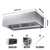 Hotte caisson avec moteur 1400x900x450 mm avec variateur, éclairage, filtre et robinet de vidange (Puissant) PREMIUM / GOLDINOX