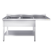 Plonge lave-vaisselle inox 2 bacs - 1800 x 700 mm égouttoir droite ECO / GOLDINOX