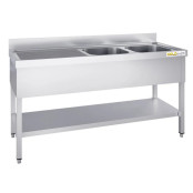 Plonge inox 1400x600mm avec 2 bacs à droite et égouttoir à gauche PREMIUM - GOLDINOX