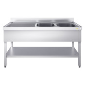 Plonge inox 1400x600 mm avec 2 bacs à droite et égouttoir à gauche IDEAL - GOLDINOX
