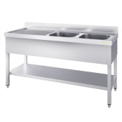 Plonge inox 1400x600 mm avec 2 bacs à droite et égouttoir à gauche IDEAL - GOLDINOX