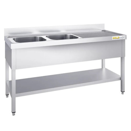 Plonge inox 2 bacs - 1600 x 600 mm égouttoir droite ECO / GOLDINOX 
