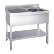Plonge inox 1000x600 avec 1 bac à droite et égouttoir à gauche PREMIUM - GOLDINOX