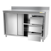 Meuble bas inox 1600 x 600 mm adossée avec 3 tiroirs droit ECO / GOLDINOX