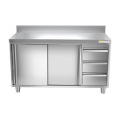 Meuble bas inox 1600 x 600 mm adossée avec 3 tiroirs droit ECO / GOLDINOX