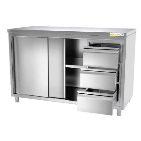 Meuble bas inox 1600 x 700 mm avec 3 tiroirs droit / GOLDINOX