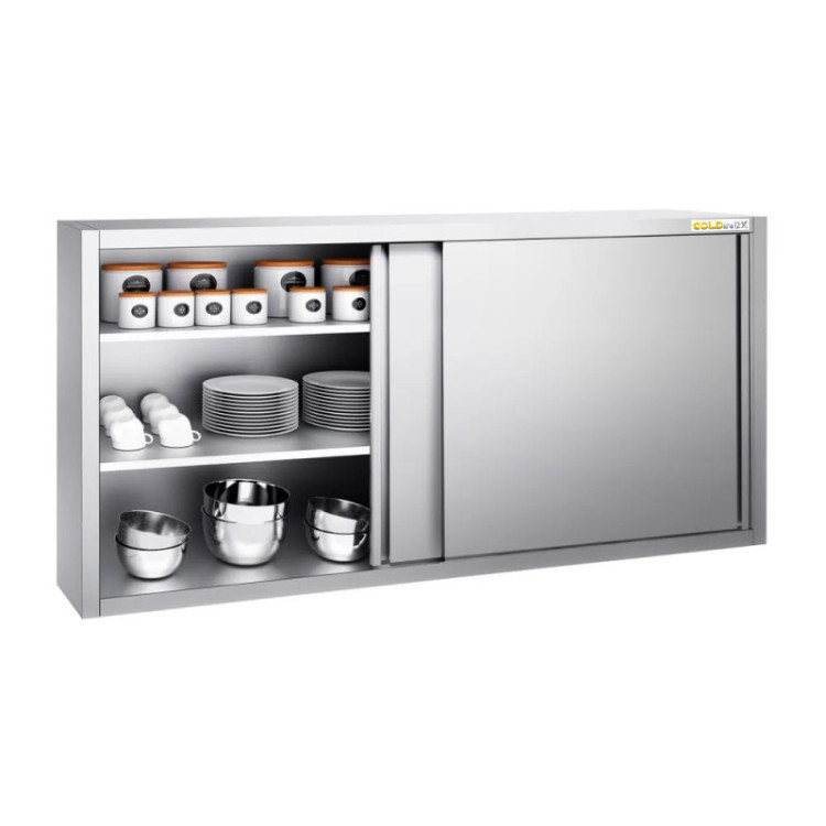 Placard mural inox 1800x400 mm - Hauteur 1000 mm avec portes coulissantes PREMIUM - GOLDINOX
