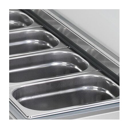 Vitrine à ingrédients réfrigérée 1500x395mm (6x GN1/3) avec couvercle inox IDEAL - GOLDINOX