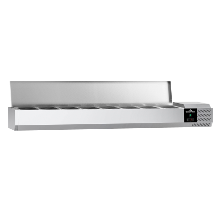 Vitrine à ingrédients réfrigérée 1800x395mm (8x GN1/3) avec couvercle inox IDEAL - GOLDINOX