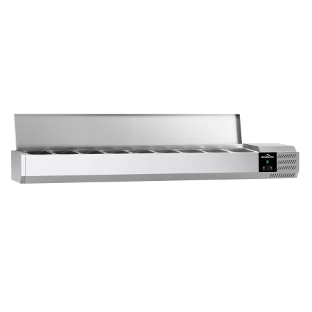 Vitrine à ingrédients réfrigérée 2000x395mm (9x GN1/3) avec couvercle inox PREMIUM - GOLDINOX